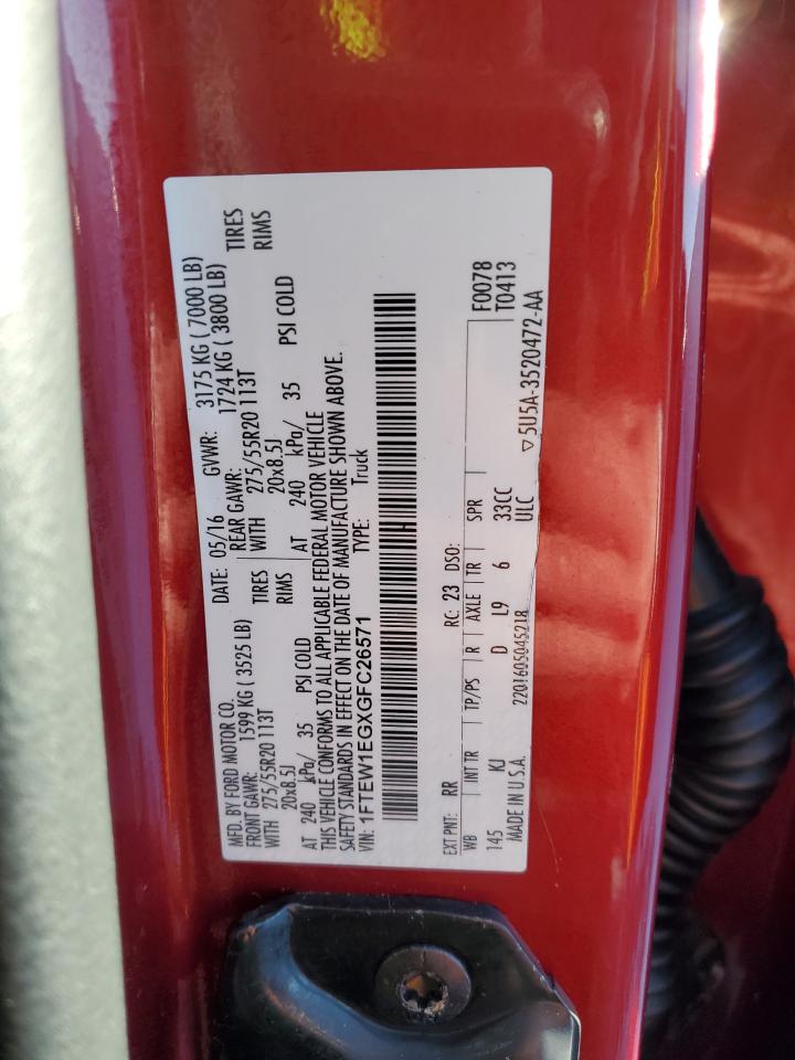 2016 Ford F-150 VIN 1FTEW1EGXGFC26571 Copart auction photo, front end damage thumbnail 14