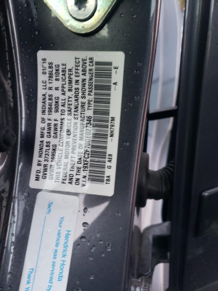 2016 Honda Civic VIN 19XFC2F70GE027346 Copart auction photo, rear end damage thumbnail 12