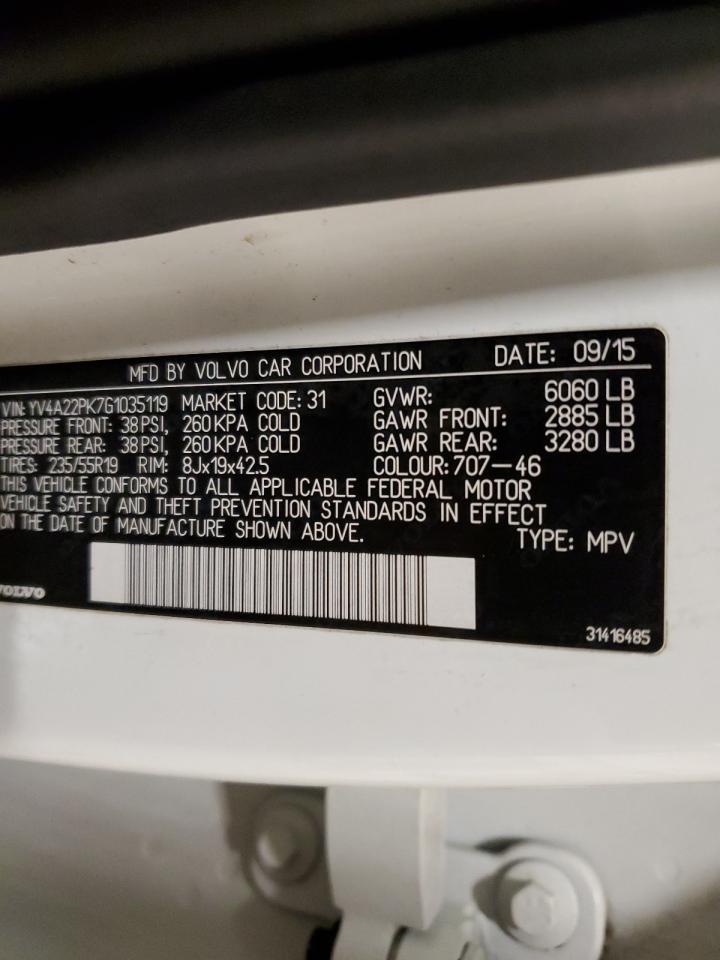 2016 Volvo XC90 VIN YV4A22PK7G1035119 Copart auction photo, rear end damage thumbnail 13