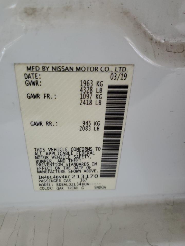 2019 Nissan Altima VIN 1N4BL4BV4KC213170 Copart auction photo, front end damage thumbnail 12