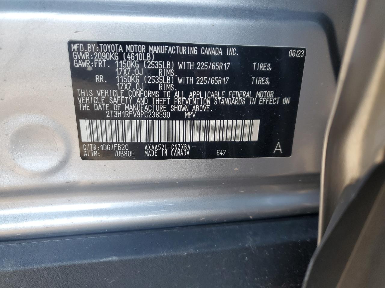 2023 Toyota RAV 4 VIN 2T3H1RFV9PC238590 Copart auction photo, side damage thumbnail 13