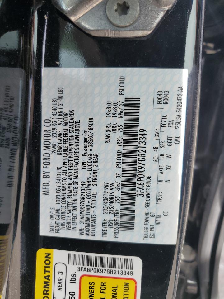 2016 Ford Fusion VIN 3FA6P0K97GR213349 Copart auction photo, rear end / side damage thumbnail 13