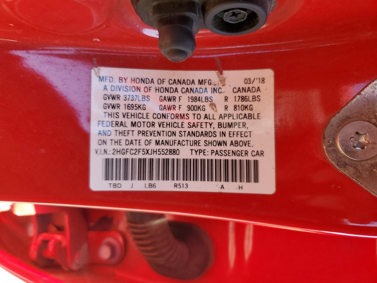 2018 Honda Civic VIN 2HGFC2F5XJH552880 Copart auction photo, all over / rear end damage thumbnail 12