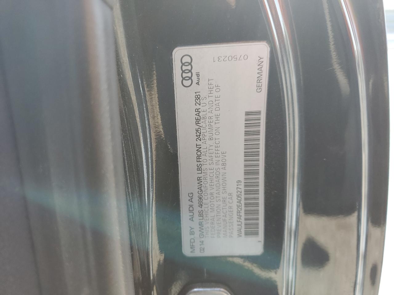 2014 Audi A5 VIN WAULFAFR2EA052719 Copart auction photo, front end damage thumbnail 14
