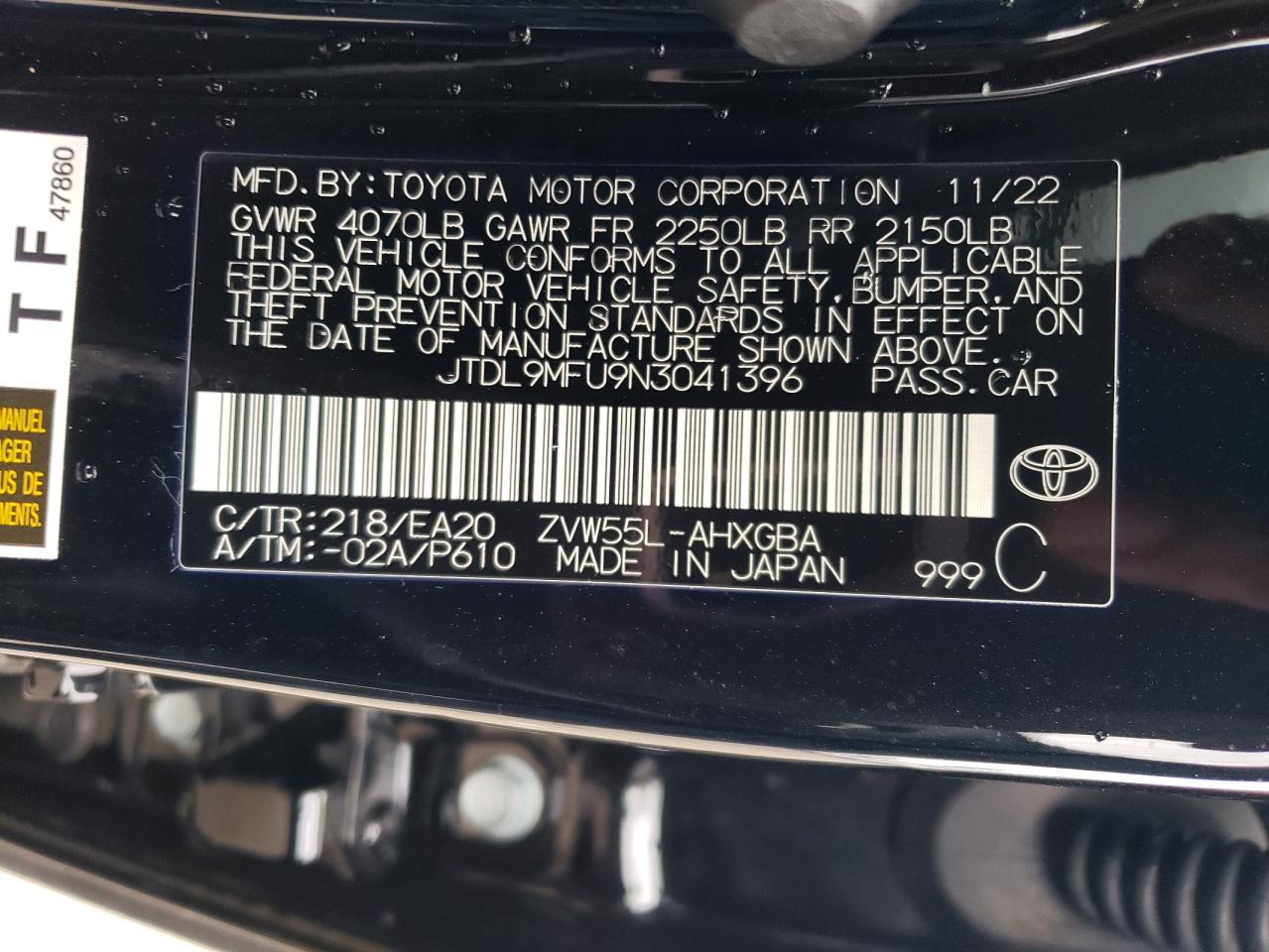 2022 Toyota Prius VIN JTDL9MFU9N3041396 Copart auction photo, front end damage thumbnail 12