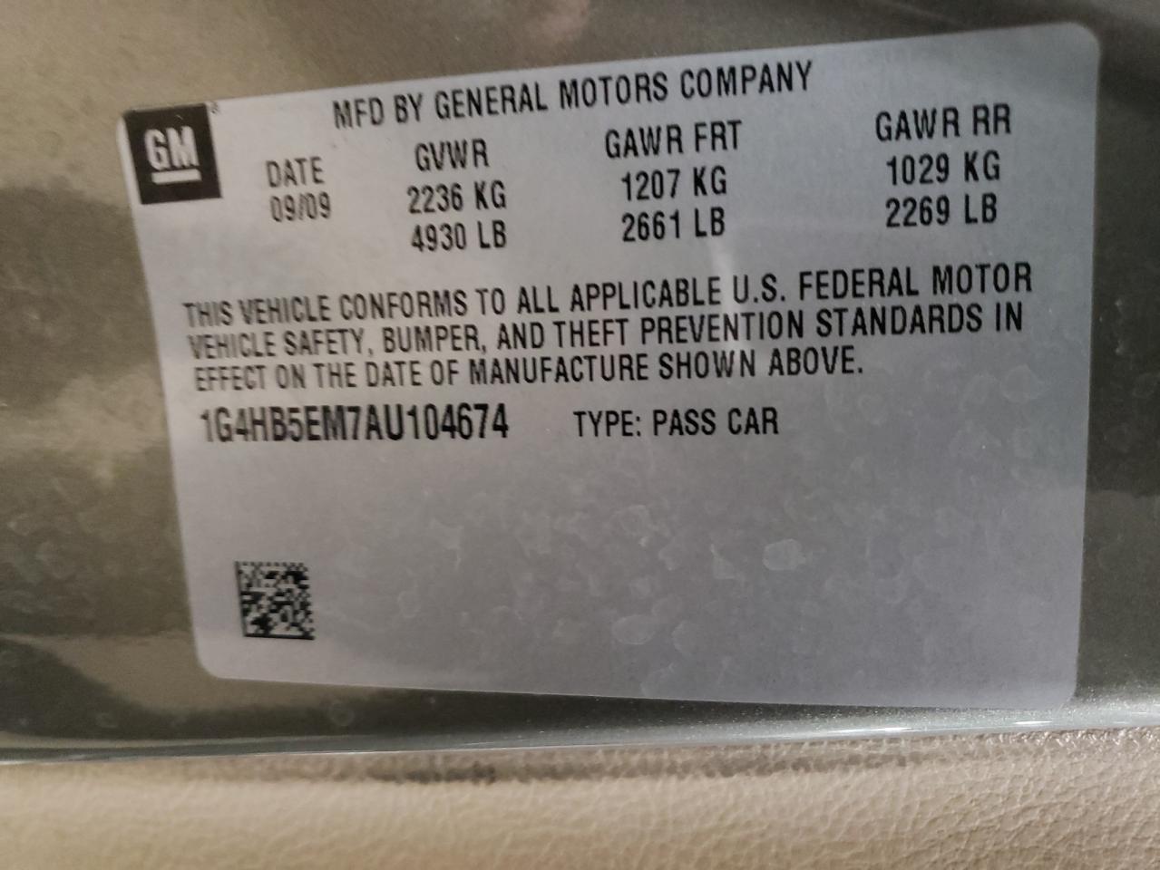 2010 Buick Lucerne VIN 1G4HB5EM7AU104674 Copart auction photo, side / all over damage thumbnail 14
