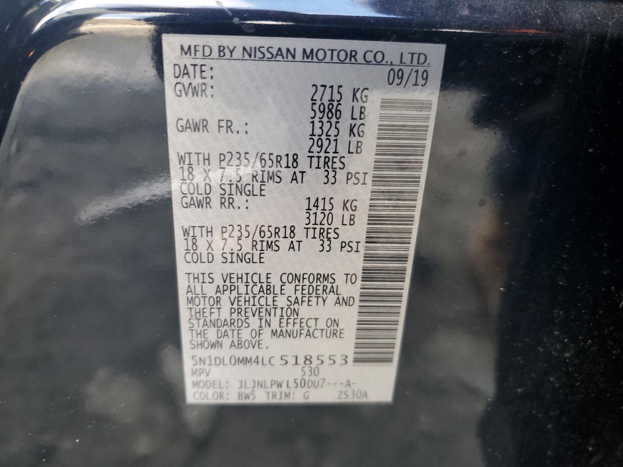 2020 Infiniti QX60 VIN 5N1DL0MM4LC518553 Copart auction photo, front end damage thumbnail 15