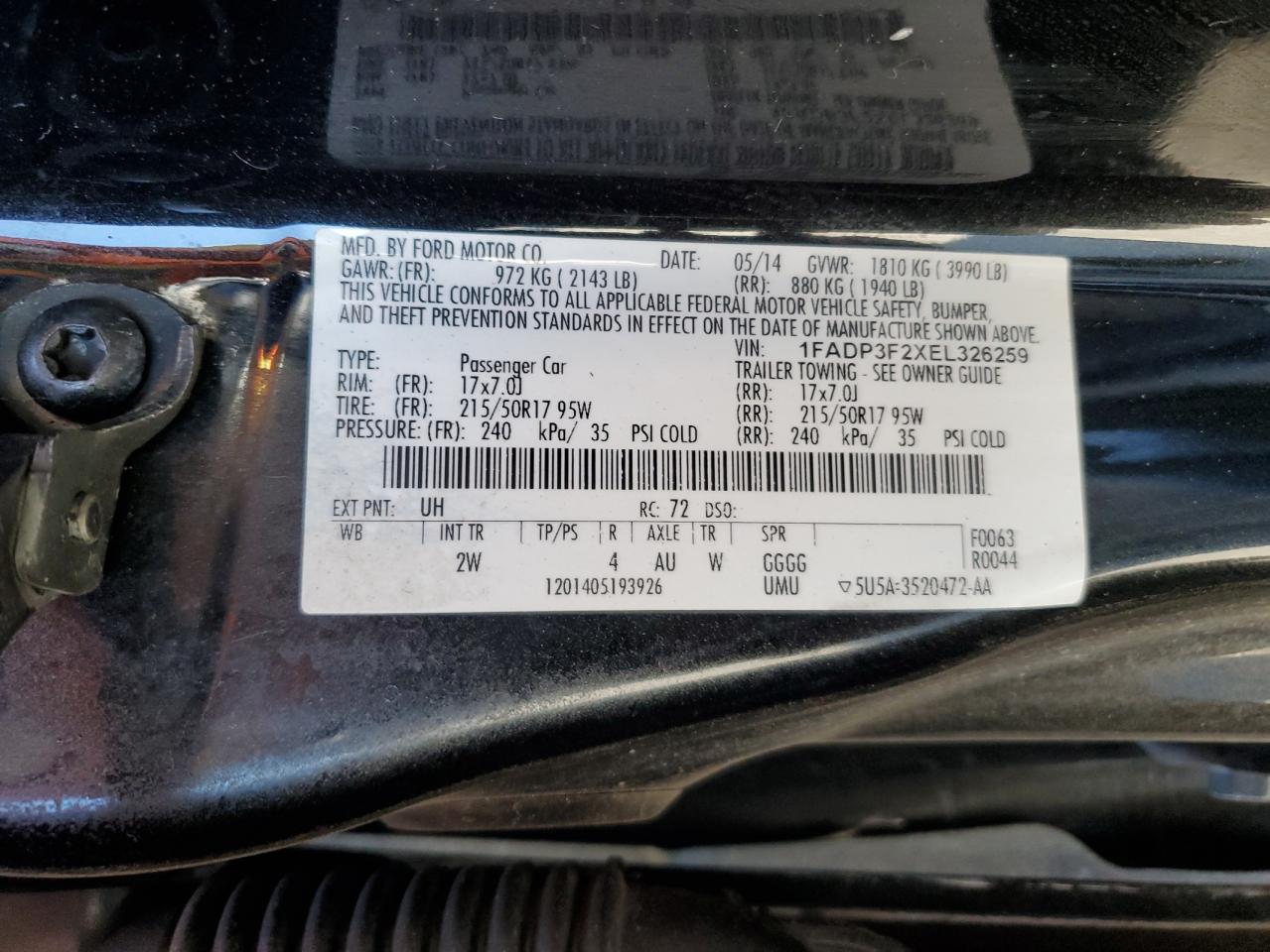 2014 Ford Focus VIN 1FADP3F2XEL326259 Copart auction photo, side damage thumbnail 12