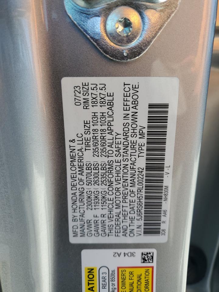 2024 Honda CR-V VIN 5J6RS6H57RL002242 Copart auction photo, front end damage thumbnail 13
