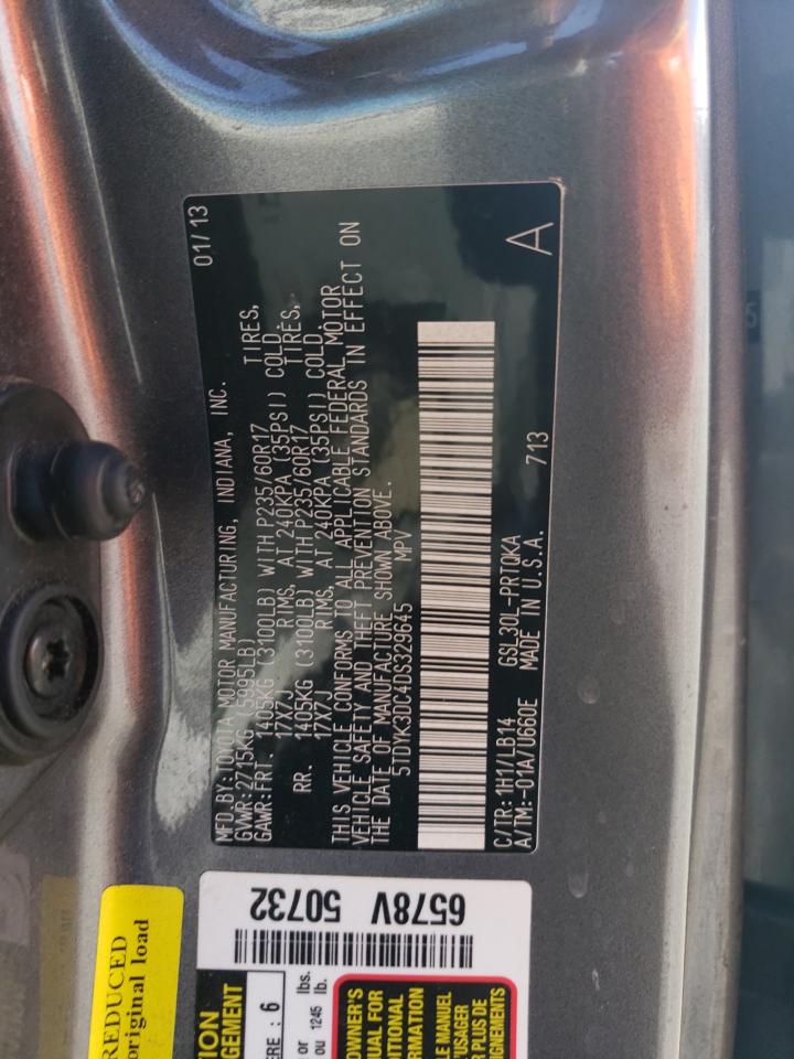 2013 Toyota Sienna VIN 5TDYK3DC4DS329645 Copart auction photo, hail / minor dent/scratches damage thumbnail 15