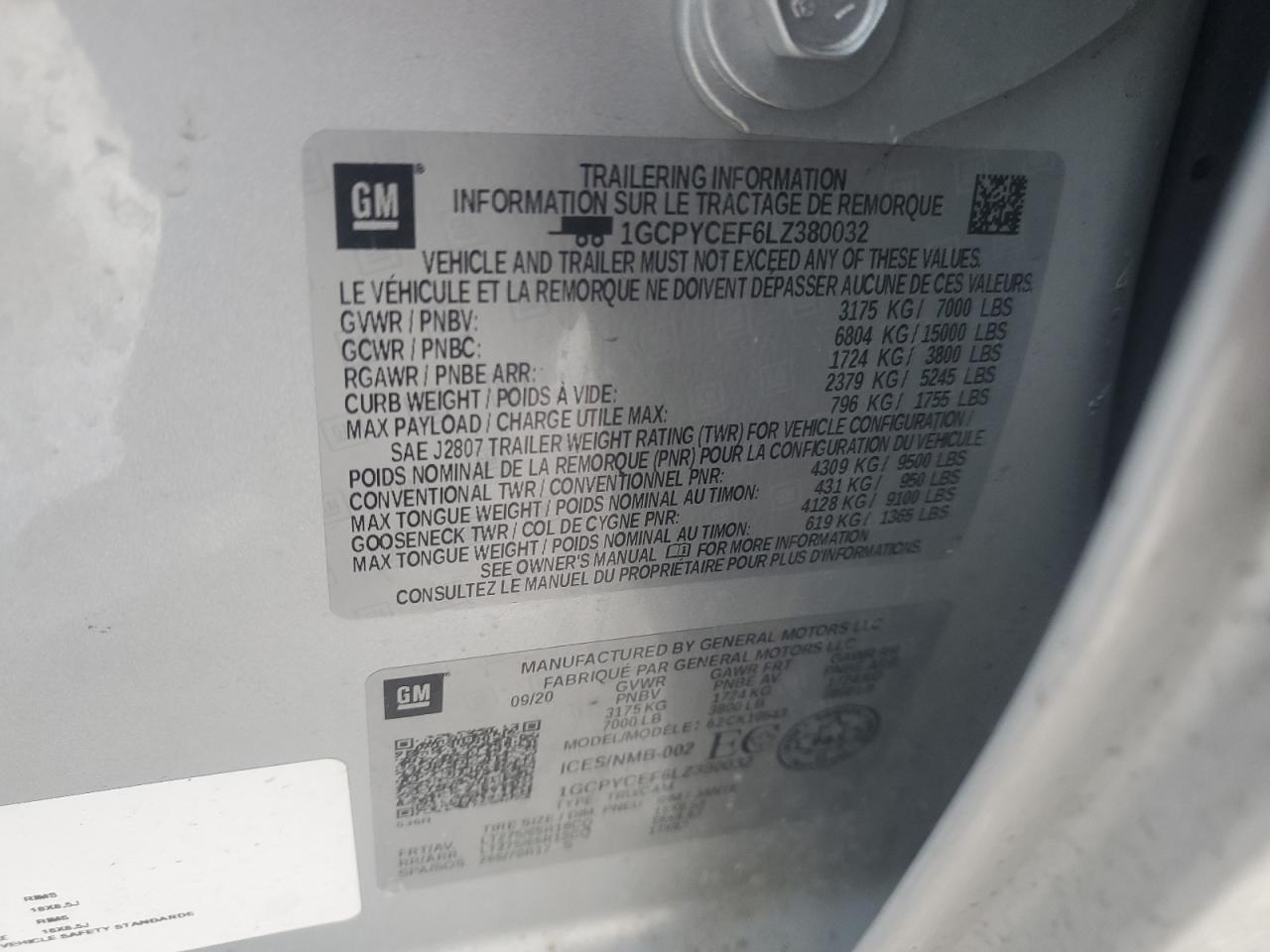 2020 Chevrolet Silverado VIN 1GCPYCEF6LZ380032 Copart auction photo, front end / side damage thumbnail 14