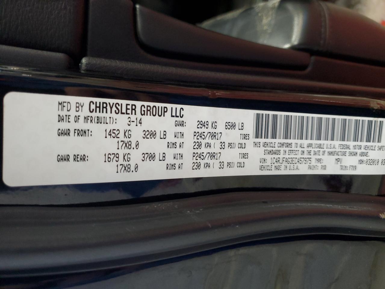 2014 Jeep Grand Cherokee VIN 1C4RJFAG3EC457975 Copart auction photo, side damage thumbnail 13
