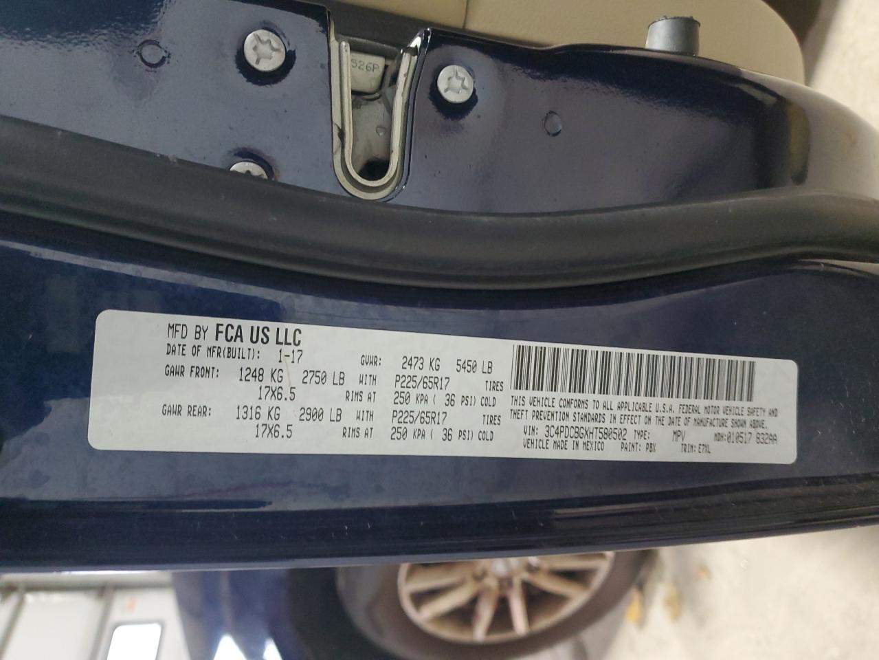 2017 Dodge Journey VIN 3C4PDCBGXHT580502 Copart auction photo, rear end damage thumbnail 12