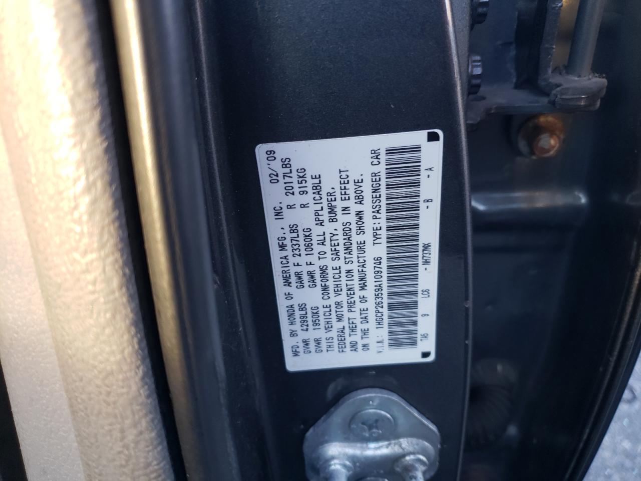 2009 Honda Accord VIN 1HGCP26359A109746 Copart auction photo, all over damage thumbnail 12