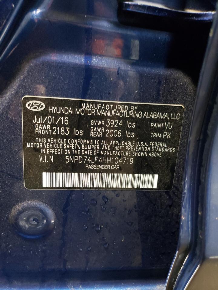 2017 Hyundai Elantra VIN 5NPD74LF4HH104719 Copart auction photo, rear end damage thumbnail 12
