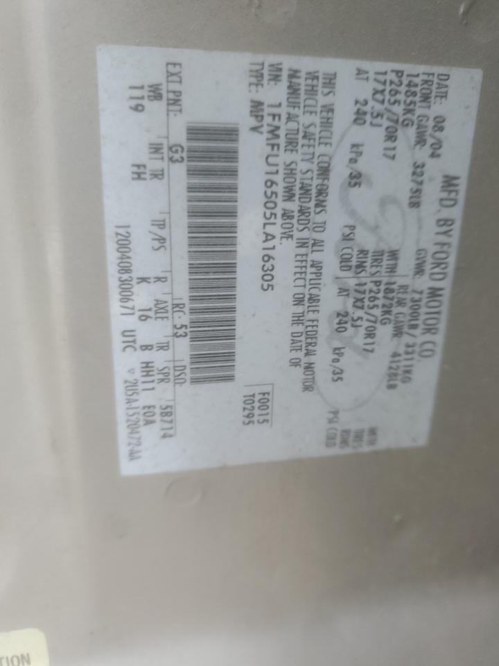 2005 Ford Expedition VIN 1FMFU16505LA16305 Copart auction photo, front end damage thumbnail 15