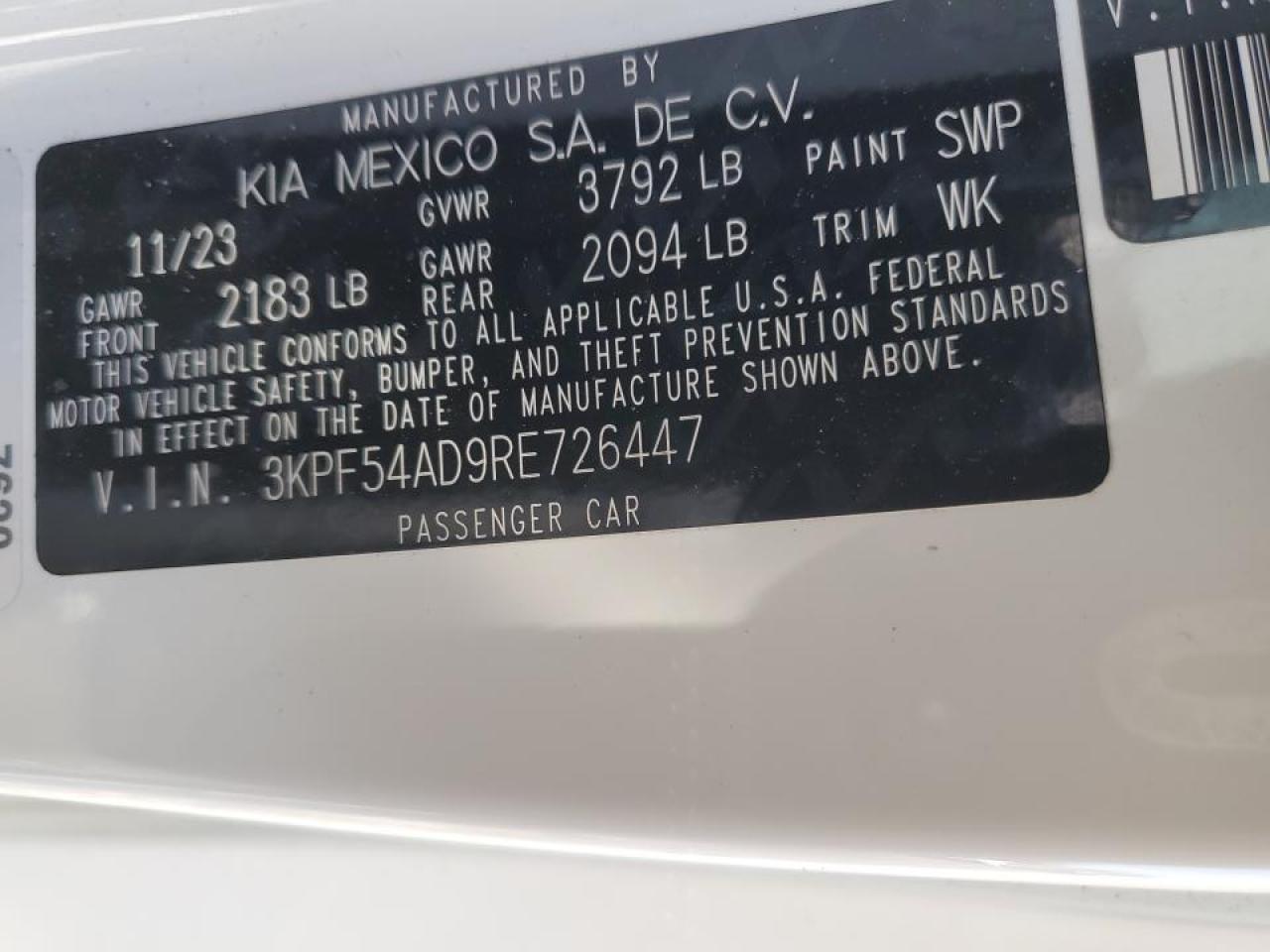2024 KIA Forte VIN 3KPF54AD9RE726447 Copart auction photo, front end damage thumbnail 15