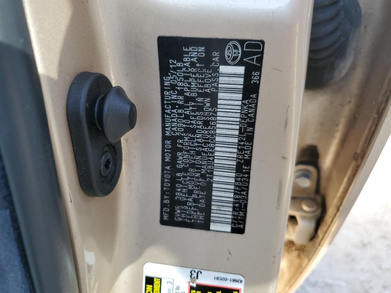 2012 Toyota Corolla VIN 2T1BU4EE8CC856875 Copart auction photo, water/flood damage thumbnail 13