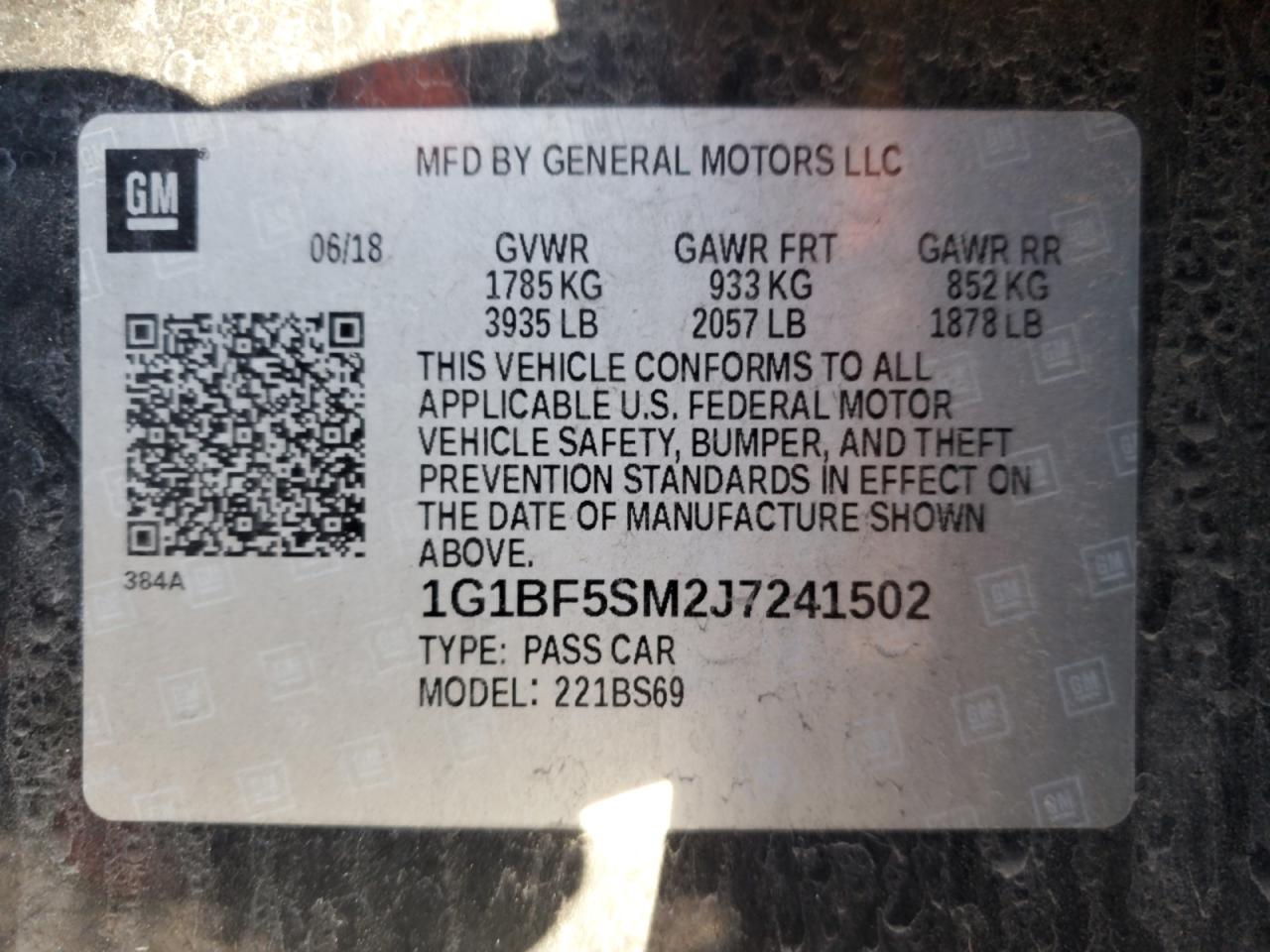 2018 Chevrolet Cruze VIN 1G1BF5SM2J7241502 Copart auction photo, front end / side damage thumbnail 13