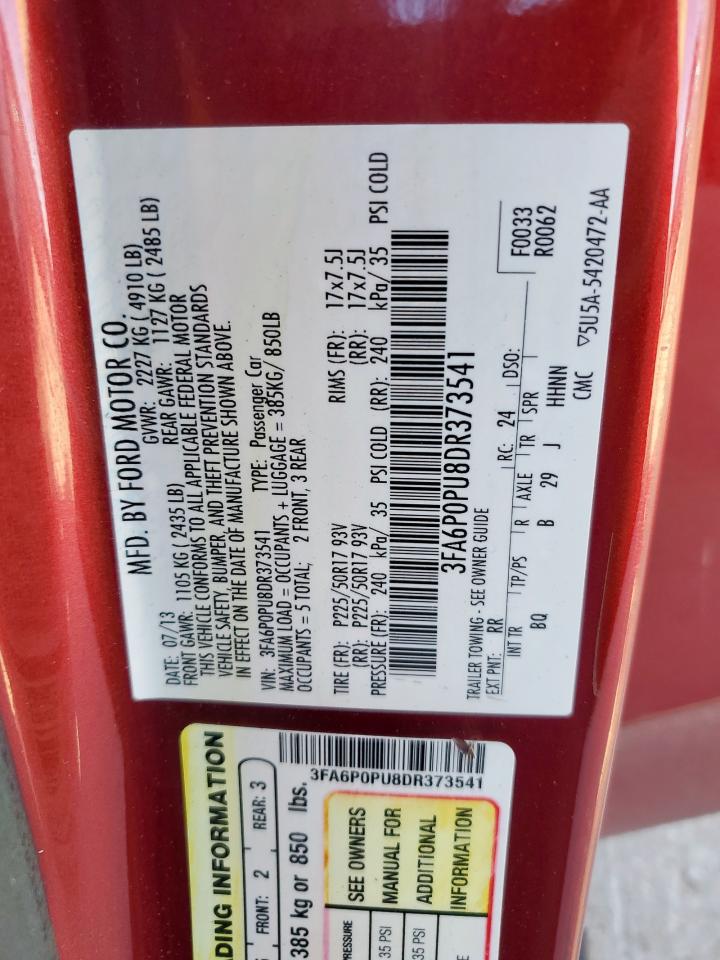 2013 Ford Fusion VIN 3FA6P0PU8DR373541 Copart auction photo, front end damage thumbnail 14