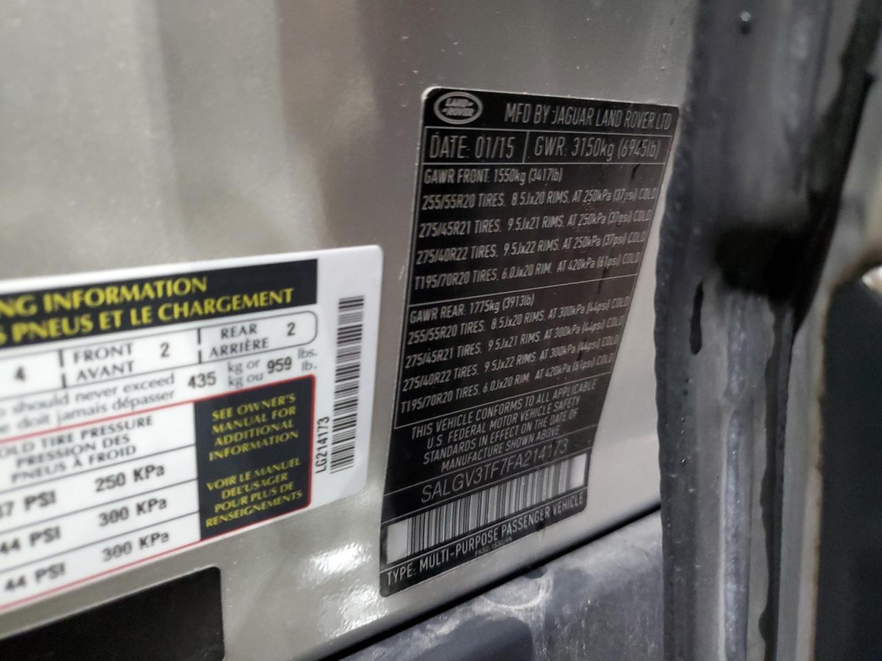 2015 Land Rover Range Rover VIN SALGV3TF7FA214173 Copart auction photo, minor dent/scratches damage thumbnail 13