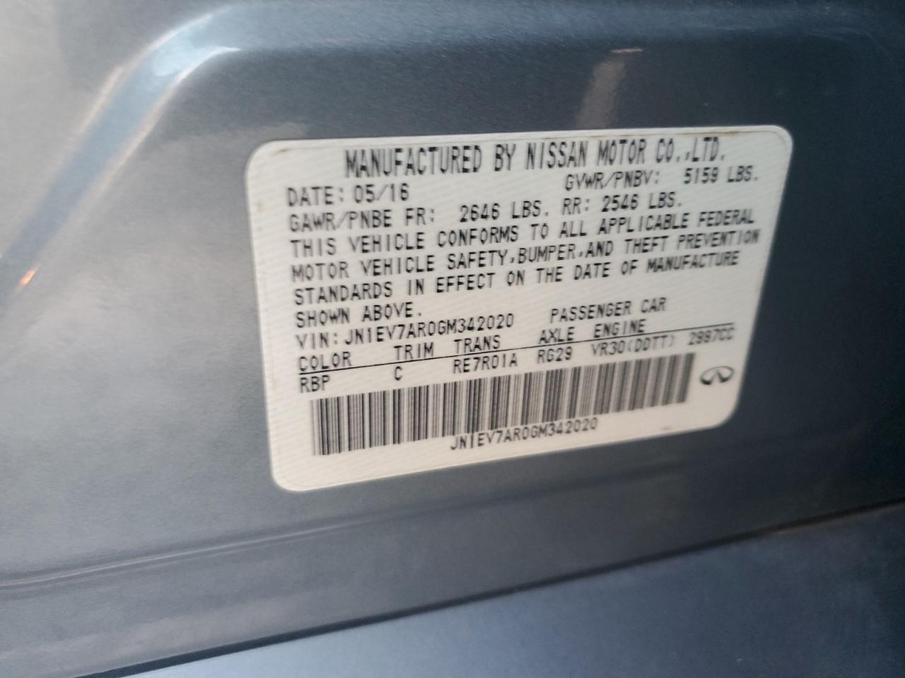 2016 Infiniti Q50 VIN JN1EV7AR0GM342020 Copart auction photo, minor dent/scratches damage thumbnail 12