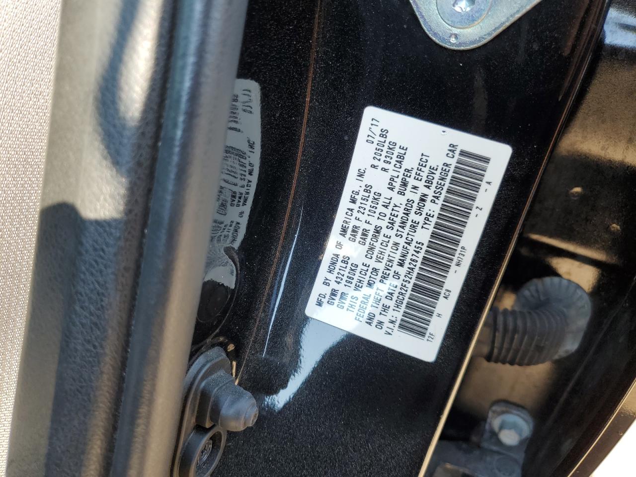 2017 Honda Accord VIN 1HGCR2F52HA267455 Copart auction photo, rear end damage thumbnail 12