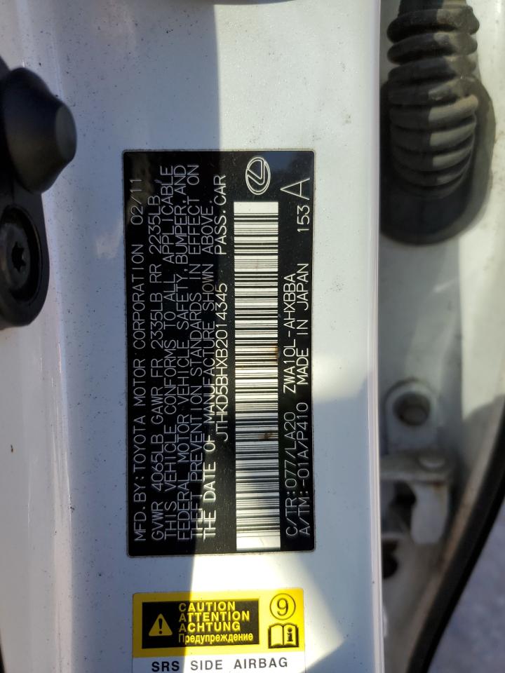 2011 Lexus CT VIN JTHKD5BHXB2014345 Copart auction photo, rear end / undercarriage damage thumbnail 14