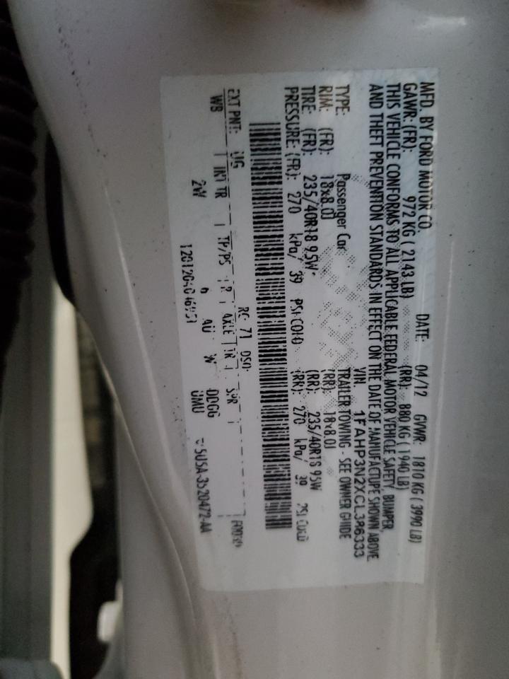 2012 Ford Focus VIN 1FAHP3N2XCL386333 Copart auction photo, front end / minor dent/scratches damage thumbnail 12