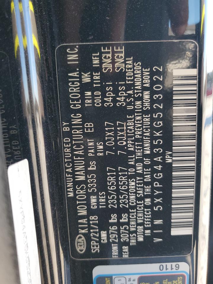 2019 KIA Sorento VIN 5XYPG4A35KG523022 Copart auction photo, all over damage thumbnail 13