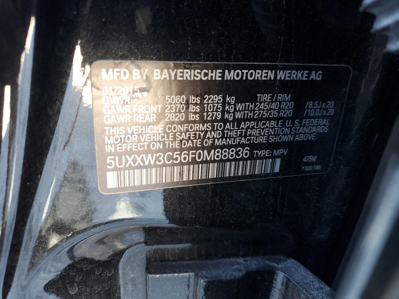 2015 BMW X4 VIN 5UXXW3C56F0M88836 Copart auction photo, mechanical / front end damage thumbnail 14