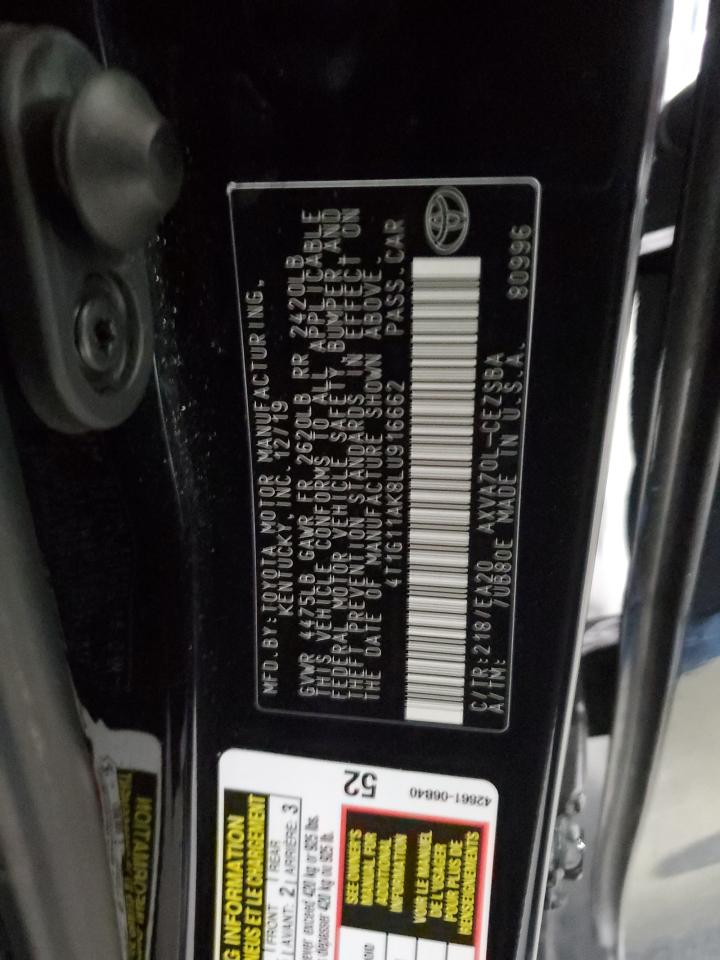 2020 Toyota Camry VIN 4T1G11AK8LU916662 Copart auction photo, front end / rear end damage thumbnail 14