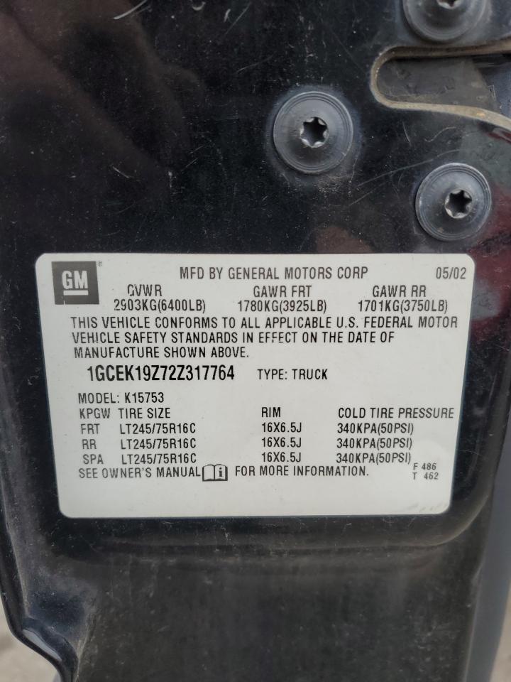 2002 Chevrolet Silverado VIN 1GCEK19Z72Z317764 Copart auction photo, minor dent/scratches damage thumbnail 12