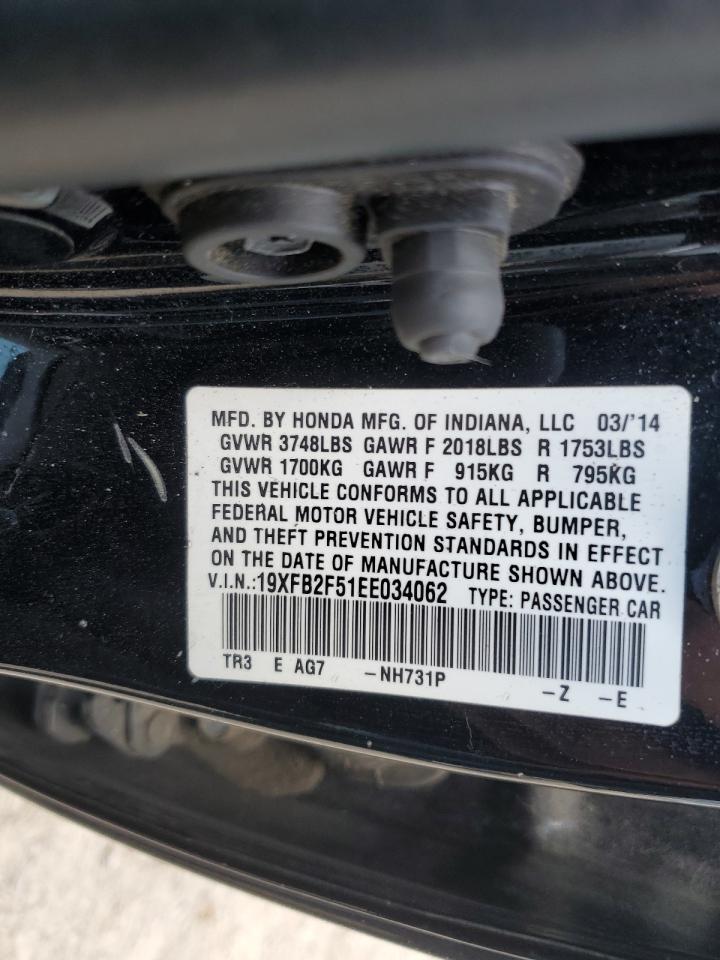 2014 Honda Civic VIN 19XFB2F51EE034062 Copart auction photo, mechanical / minor dent/scratches damage thumbnail 12