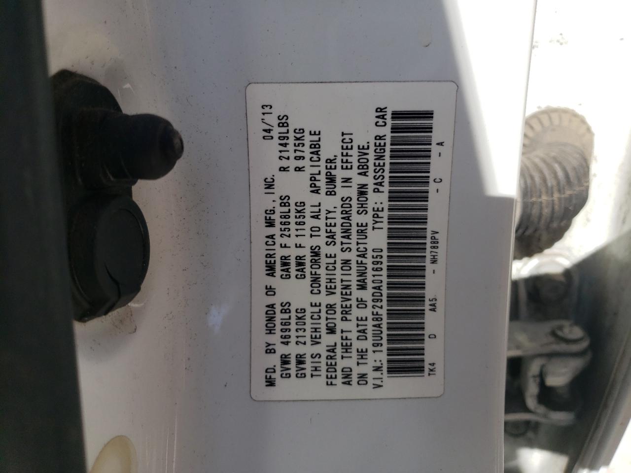 2013 Acura TL VIN 19UUA8F29DA016950 Copart auction photo, rollover damage thumbnail 12