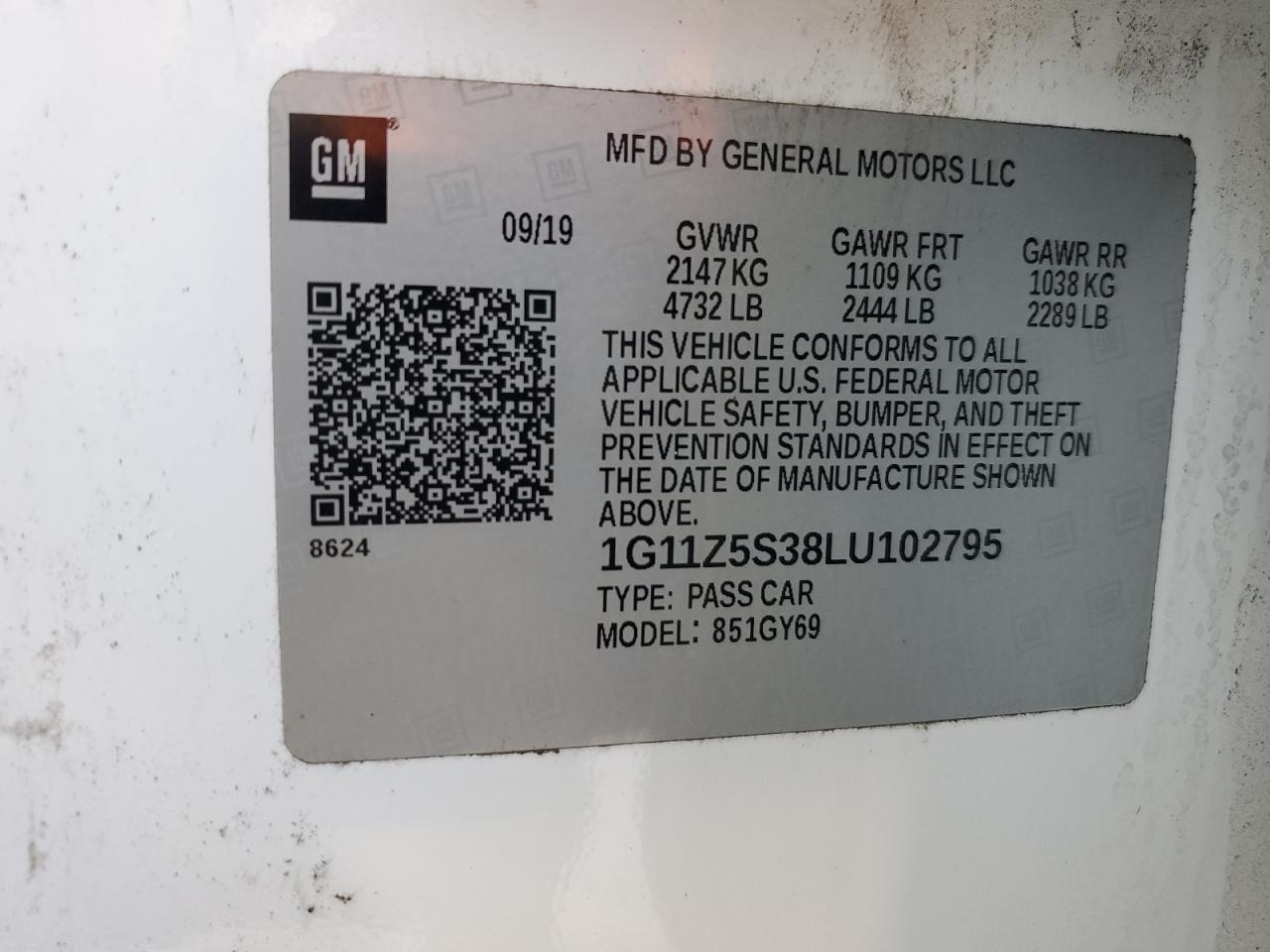2020 Chevrolet Impala VIN 1G11Z5S38LU102795 Copart auction photo, front end / rear end damage thumbnail 14