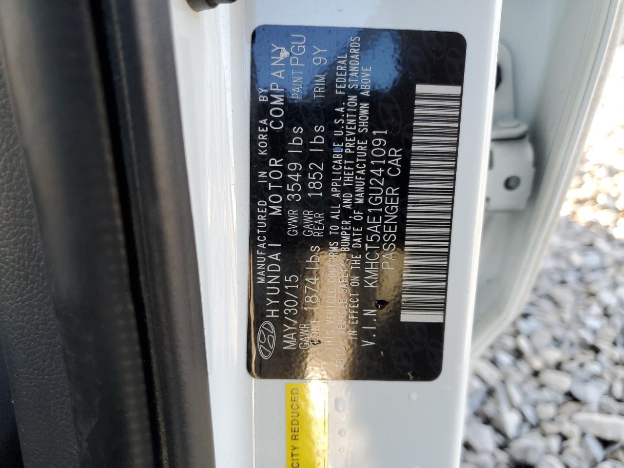 2016 Hyundai Accent VIN KMHCT5AE1GU241091 Copart auction photo, front end damage thumbnail 12