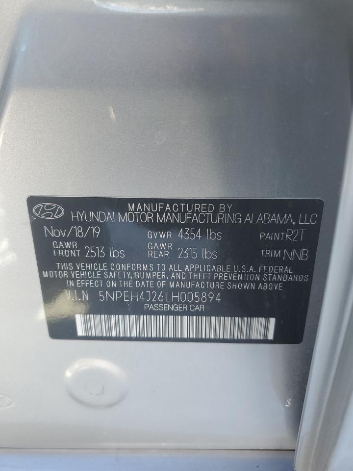 2020 Hyundai Sonata VIN 5NPEH4J26LH005894 Copart auction photo, rear end damage thumbnail 13