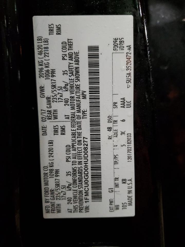2017 Ford Escape VIN 1FMCU0GD0HUD08277 Copart auction photo, side / mechanical damage thumbnail 13