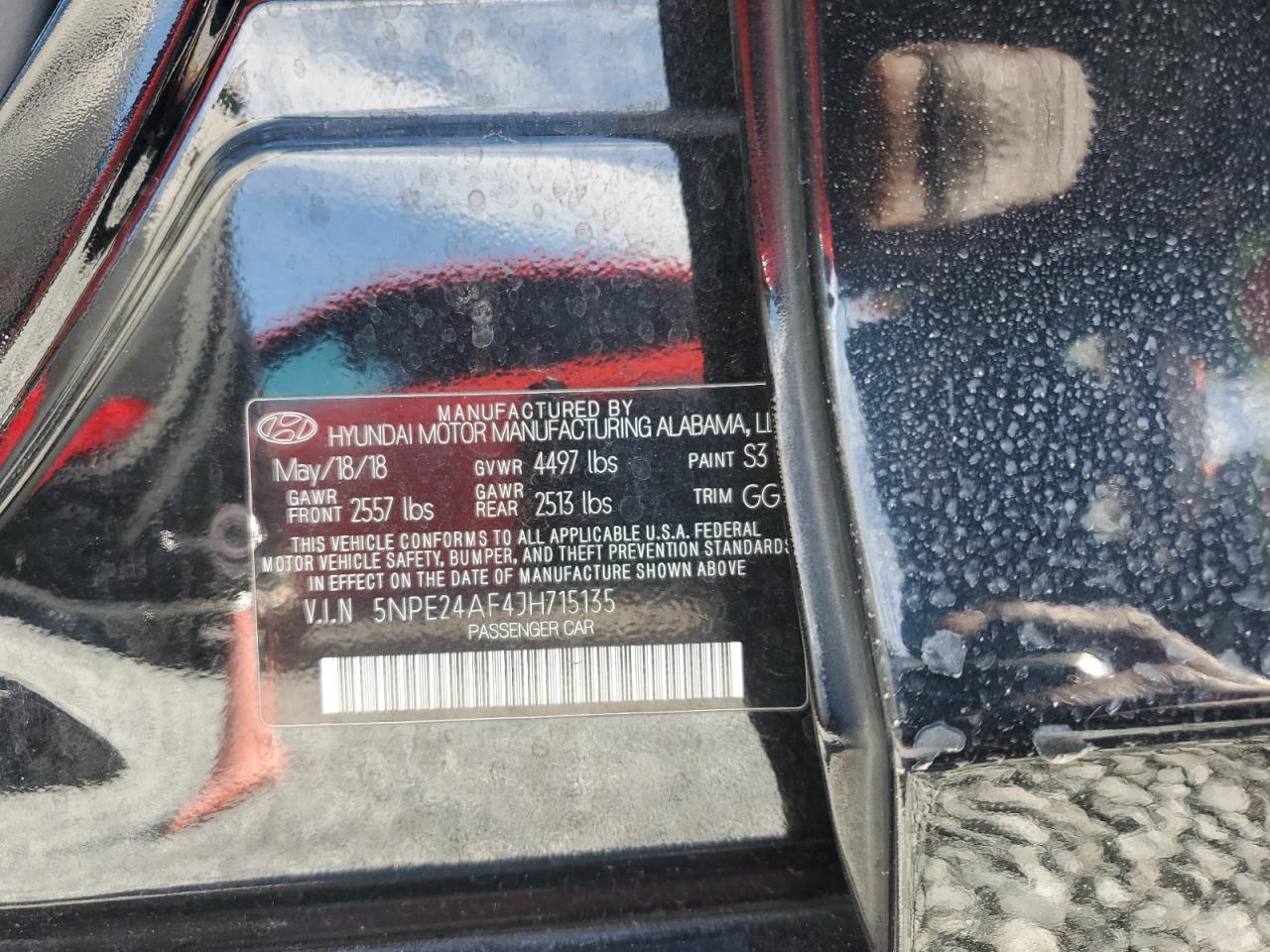 2018 Hyundai Sonata VIN 5NPE24AF4JH715135 Copart auction photo, side / front end damage thumbnail 15
