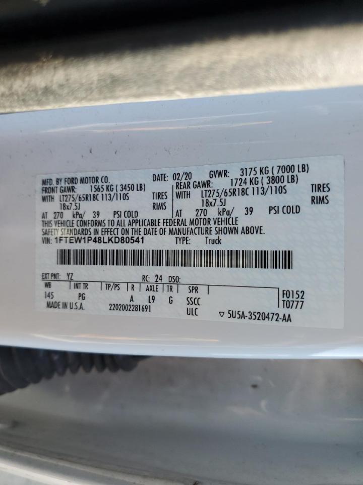 2020 Ford F-150 VIN 1FTEW1P48LKD80541 Copart auction photo, rear end damage thumbnail 12