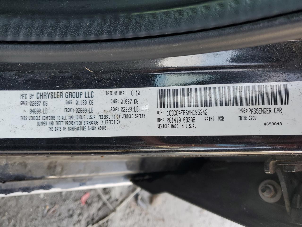 2010 Chrysler Sebring VIN 1C3CC4FB6AN195342 Copart auction photo, rollover damage thumbnail 13