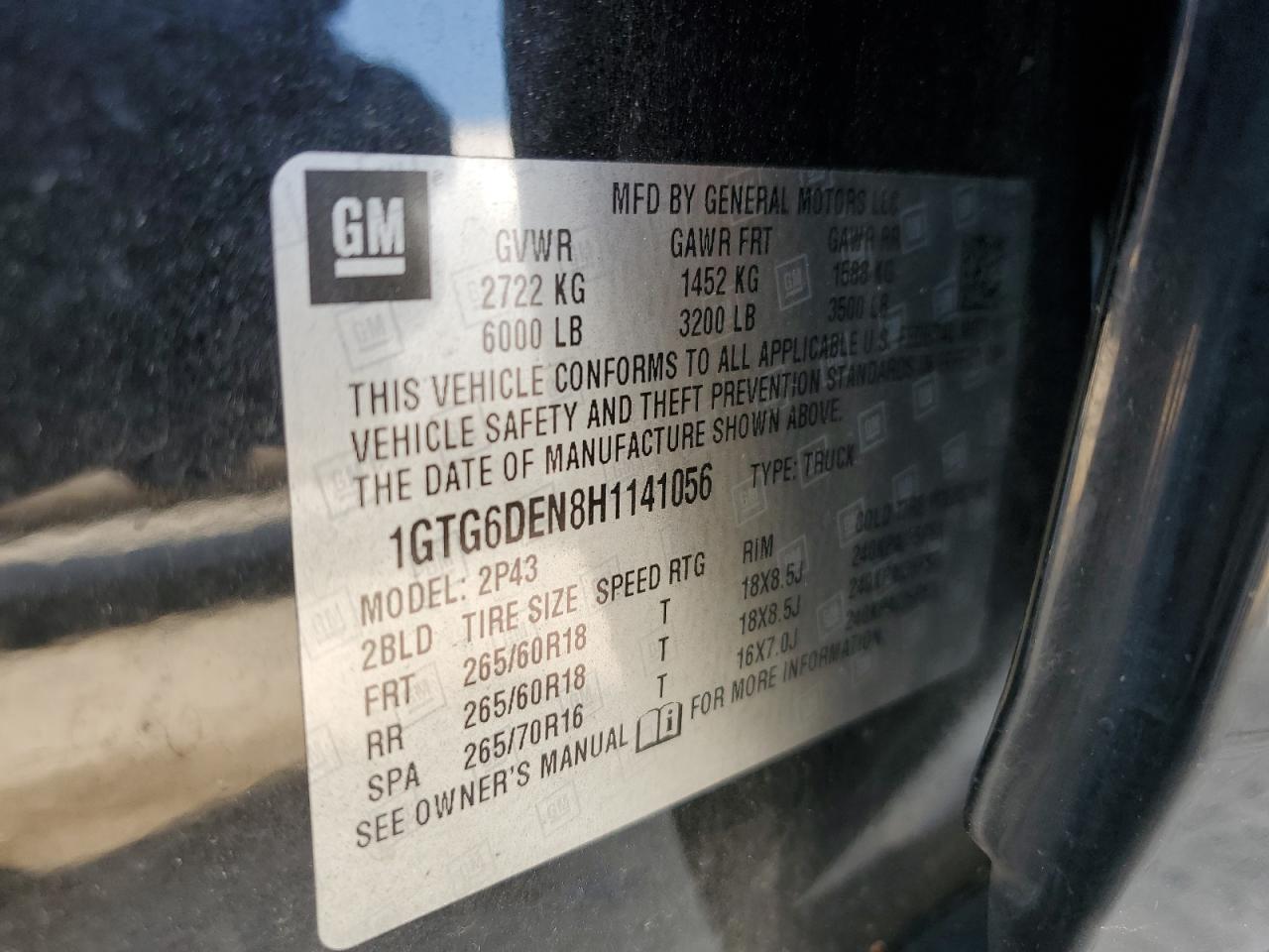 2017 GMC Canyon VIN 1GTG6DEN8H1141056 Copart auction photo, front end damage thumbnail 14