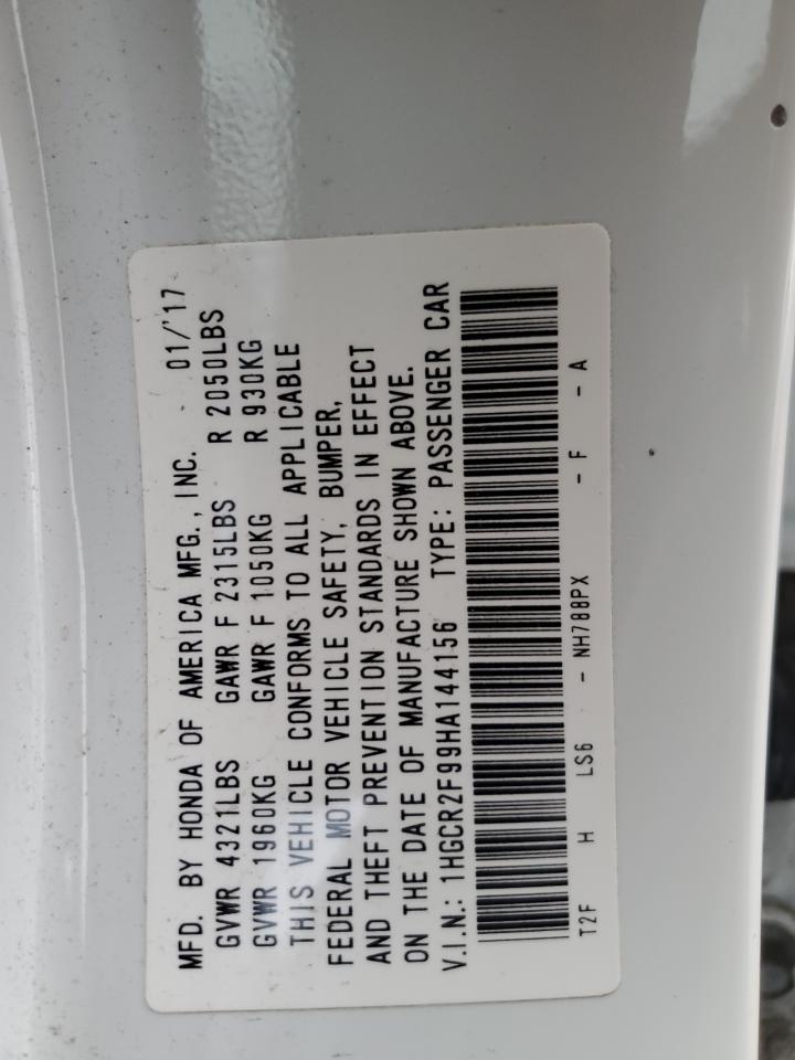 2017 Honda Accord VIN 1HGCR2F99HA144156 Copart auction photo, front end / undercarriage damage thumbnail 12