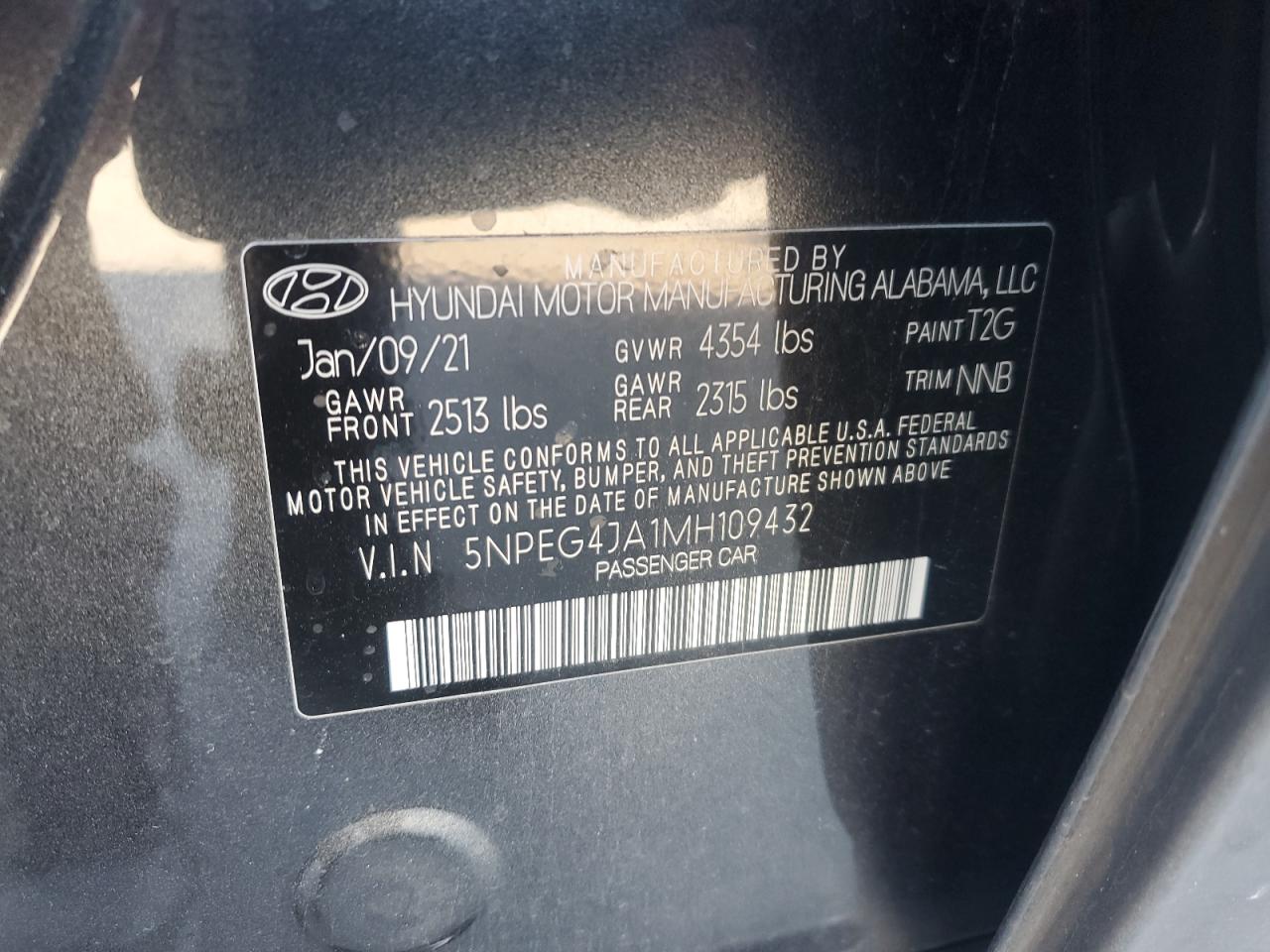 2021 Hyundai Sonata VIN 5NPEG4JA1MH109432 Copart auction photo, front end / undercarriage damage thumbnail 12