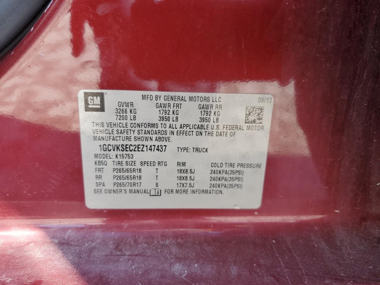 2014 Chevrolet Silverado VIN 1GCVKSEC2EZ147437 Copart auction photo, rear end / front end damage thumbnail 13