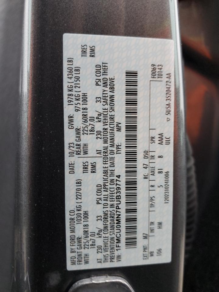 2023 Ford Escape VIN 1FMCU0MN7PUB39774 Copart auction photo, front end damage thumbnail 12