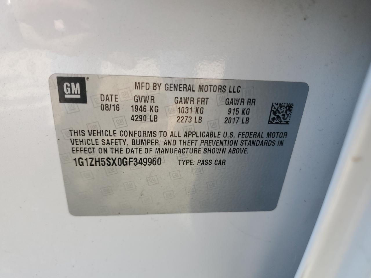2016 Chevrolet Malibu VIN 1G1ZH5SX0GF349960 Copart auction photo, front end / side damage thumbnail 12