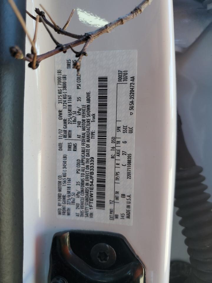 2018 Ford F-150 VIN 1FTEW1E54JFB33339 Copart auction photo, top/roof damage thumbnail 12