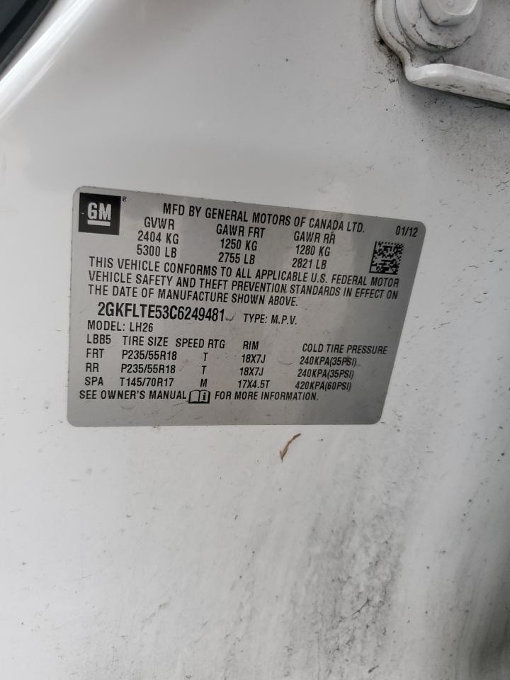 2012 GMC Terrain VIN 2GKFLTE53C6249481 Copart auction photo, rear end / frame damage damage thumbnail 14